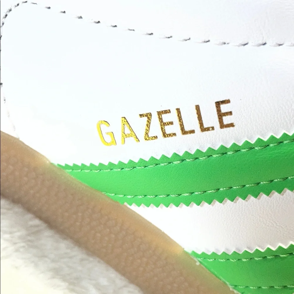adidas Seattle Gazelle White Sneakers with Green Stripes and Gum Outsole
